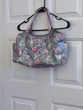 Cath Kidston Gray Floral Bird Print Tote with Pink Accents